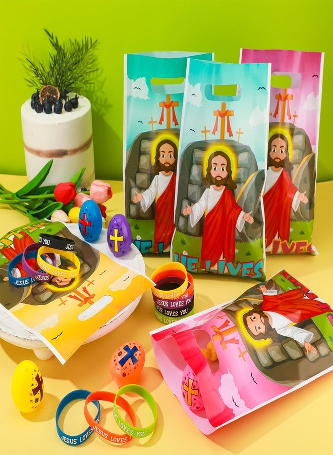 Clysee 108 Pcs Easter Religious Party Favor Easter Eggs Fillers Christian Goody Bags Jesus Loves You Wristbands Party Supplies for Gift Church (Jesus) - Image 4